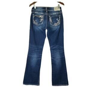 Silver Suki Blue Distressed Sequin Bootcut Jeans Women Sz 27 Embroidered Bling